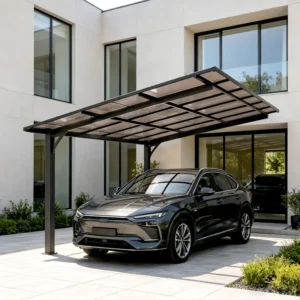 Outdoor Metal Carport Canopy Awning for Patio with Sloped PC Roof for Car Motorcycle Shade